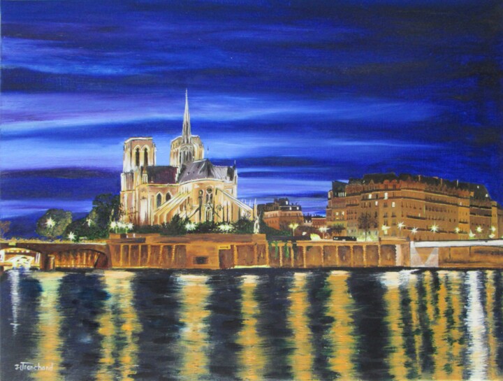 Seine nocturne Schilderij, 19,7x25,6 in
