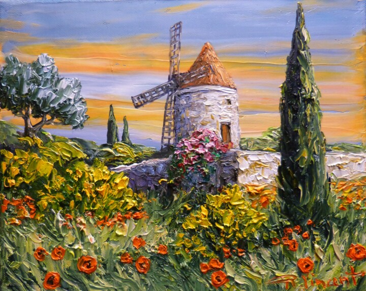 绘画 标题为“Le moulin de Daudet…” 由Vincent Rallo, 原创艺术品, 油