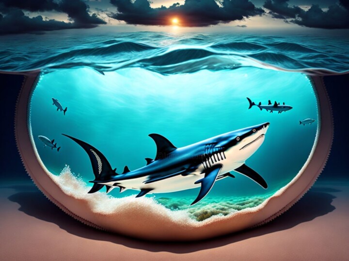 Sea shark stalks the world in the sea 数字艺术