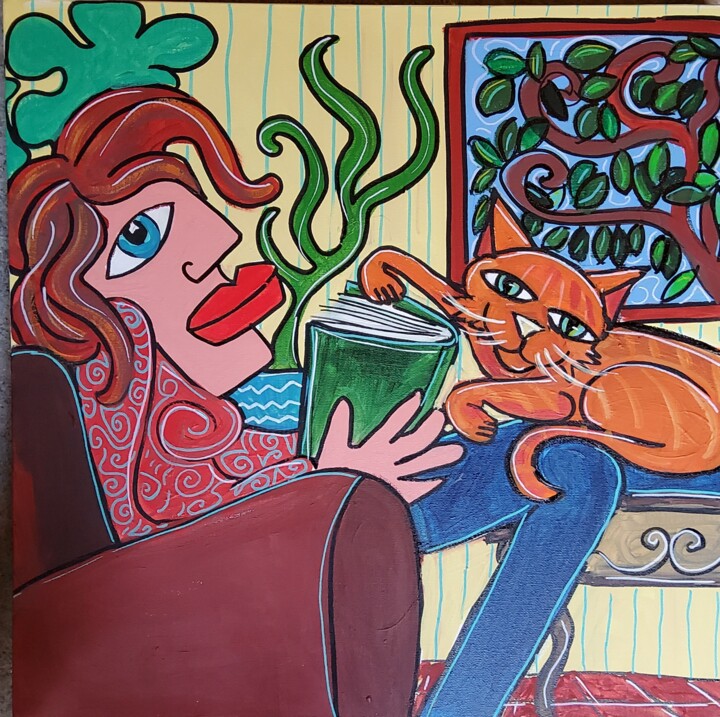 La lectrice et le chat 绘画, 19.7x19.7 in