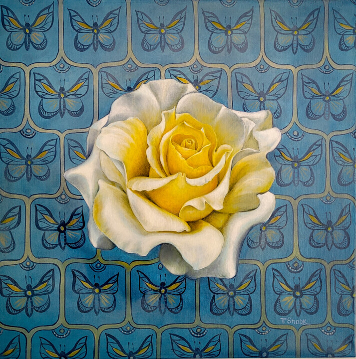 White rose on ahulejo 绘画, 19.7x19.7 in