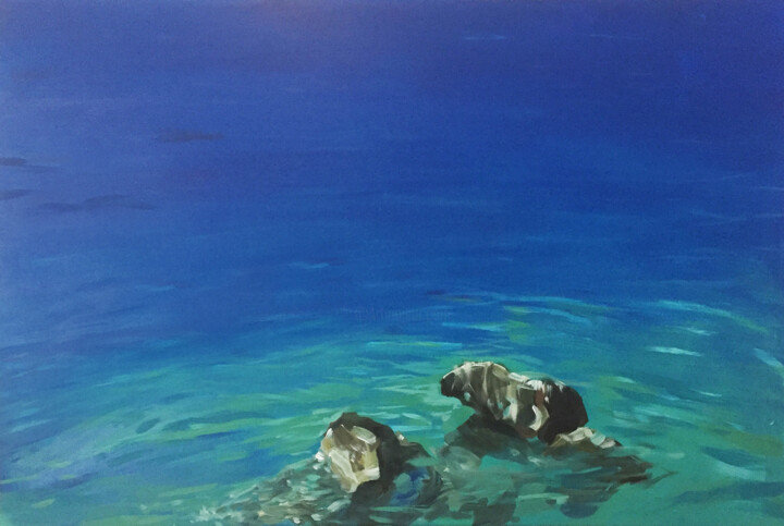 Painting titled "Felsen im Meer" by Nenad Selestrin, Original Artwork, Acrylic