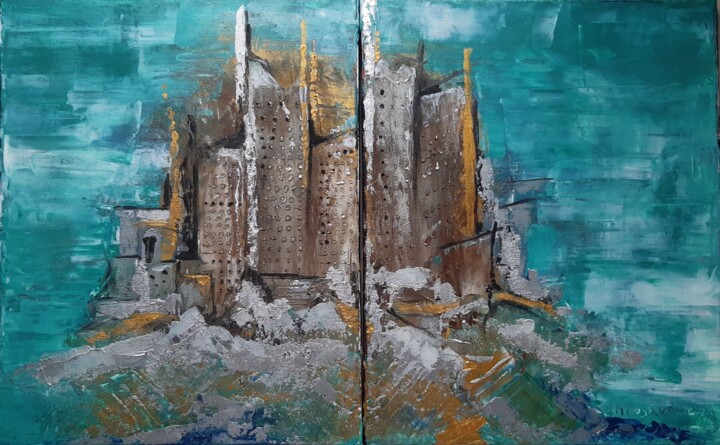 Pittura intitolato "Azur City" da Jasna Milosavac, Opera d'arte originale, Acrilico