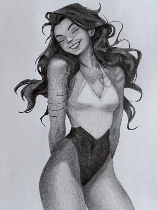 the pretty girl had her hair straightened Drawing 图画, 11.4x8.3 in