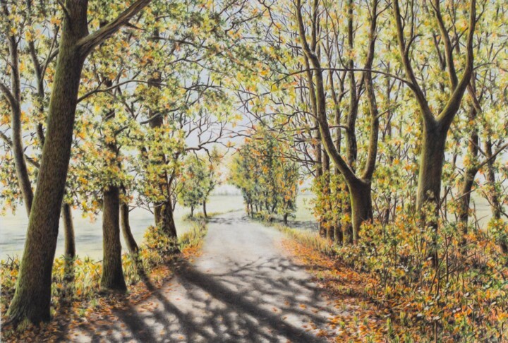 Malerei mit dem Titel "Die Straße vom Stau…" von Ronald Firla, Original-Kunstwerk, Conté-Buntstifte