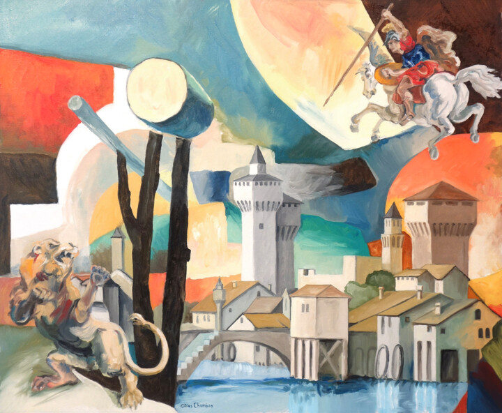 Bellérophon et Chimère, ou l’utopie contre le pragmatisme 绘画, 23.6x28.7 in
