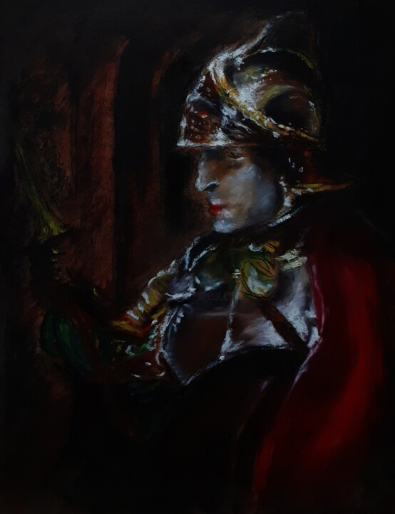 D'après Rembrandt, Homme en Armure Royale Avec un Casque 绘画, 11.8x9.5 in