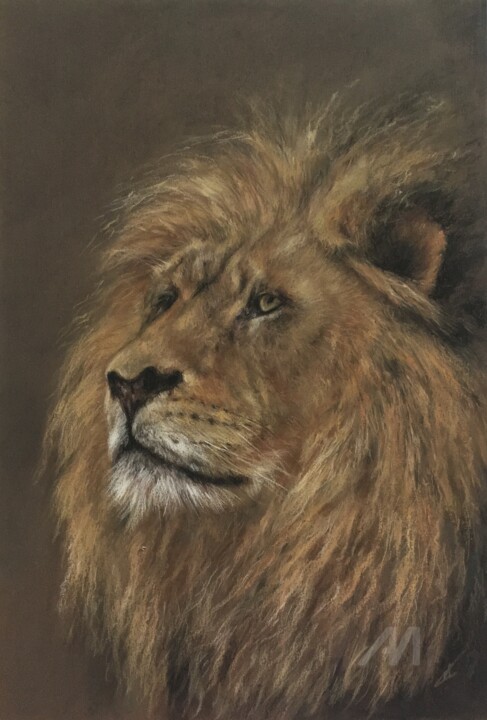 Lion. Pastel portrait. 图画, 14.2x9.8 in