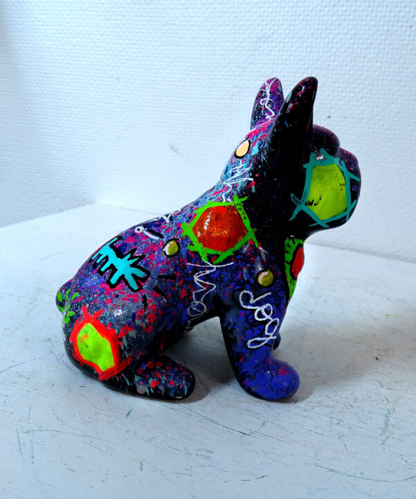 Mini Sculpture Pop Art Bulldog Keith Haring Unique Sculpture, 3.9x3.2 in