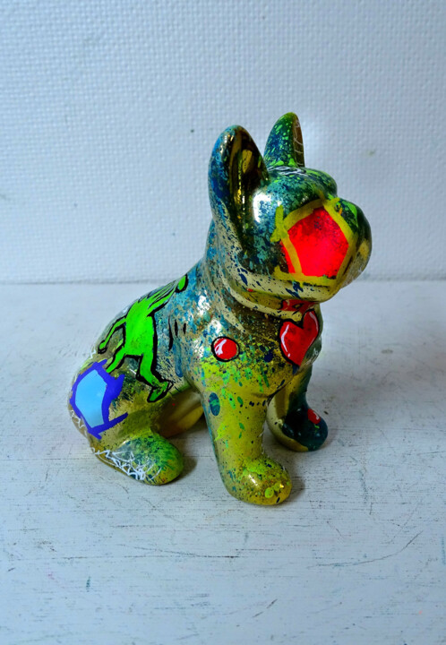 Bulldog miniature Pop Art Keith Haring Original PVettese 雕塑, 3.9x3.2 in