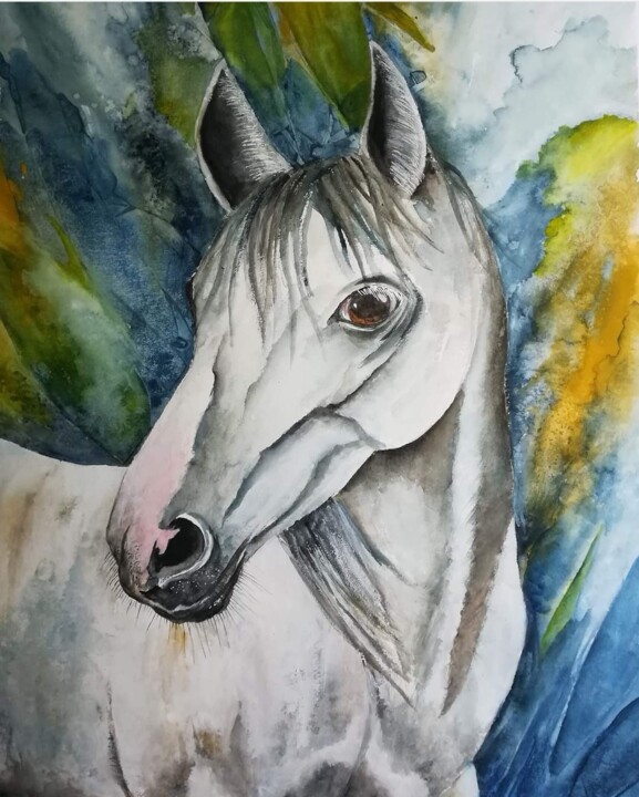 "PASSION EQUINE" başlıklı Tablo Severine Soulas tarafından, Orijinal sanat, Suluboya