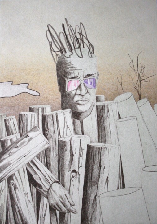 Mann, Holz 绘画, 11.6x8.1 in