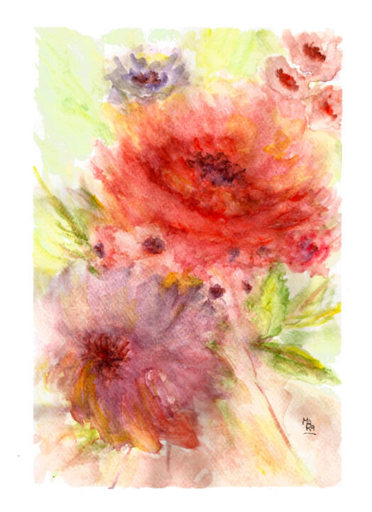 Flores del jardín 绘画, 11.7x8.5 in