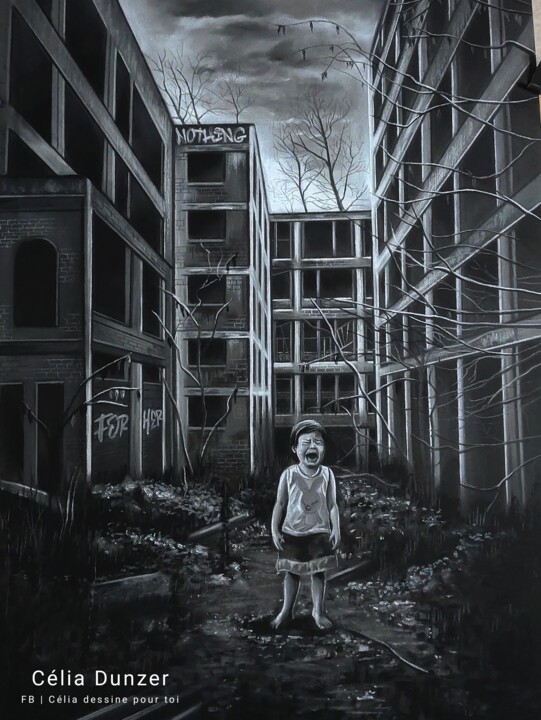Schilderij getiteld "N°1 Série Enfance" door Célia Dunzer, Origineel Kunstwerk, Pastel