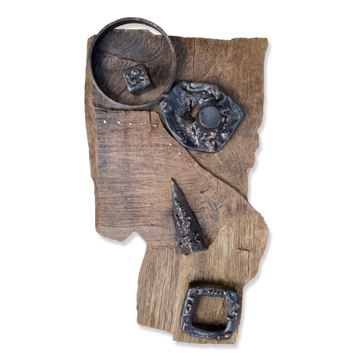 Sculptuur getiteld "Maschera, serie "L'…" door Pavlovskydesign Metal And Painting, Origineel Kunstwerk, Hout