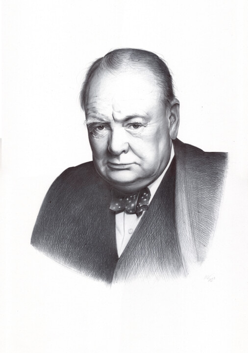 Winston Churchill (Photorealistic Ballpoint Pen Portrait) 图画, 19.7x13.8 in