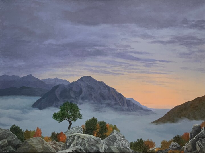 Peinture intitulée "Crépuscule automnal" par Patrick Egger, Œuvre d'art originale, Acrylique Monté sur Châssis en bois