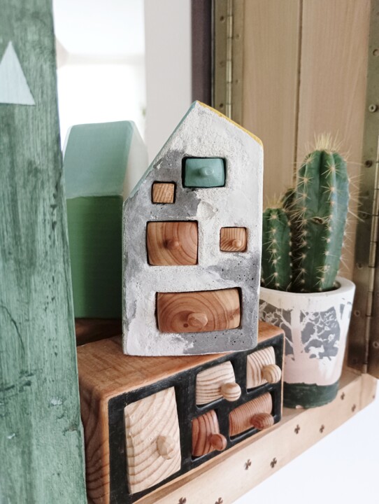 Sculpture titled "Concrete House with…" by Plamena Doycheva, Original Artwork, Cement