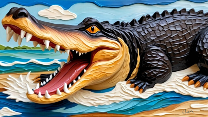 Arte digitale intitolato "crocodile easily ge…" da Si Levin, Opera d'arte originale, Immagine generata dall'IA Montato su ar…