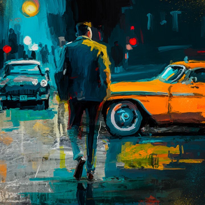 Elon Musk läuft durch New York 绘画, 47.2x47.2 in