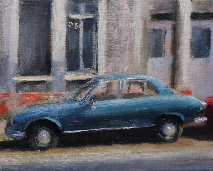 504 peugeot bleu 绘画, 8.7x10.6 in