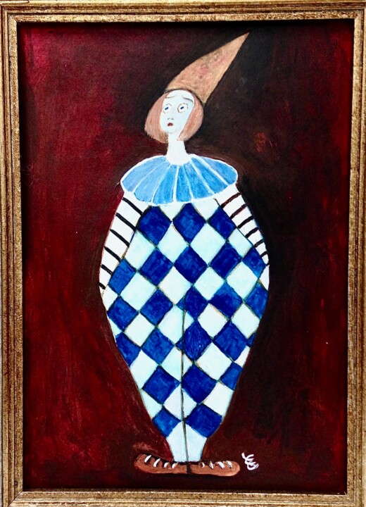 Clown bleu 绘画, 7.1x5.1 in