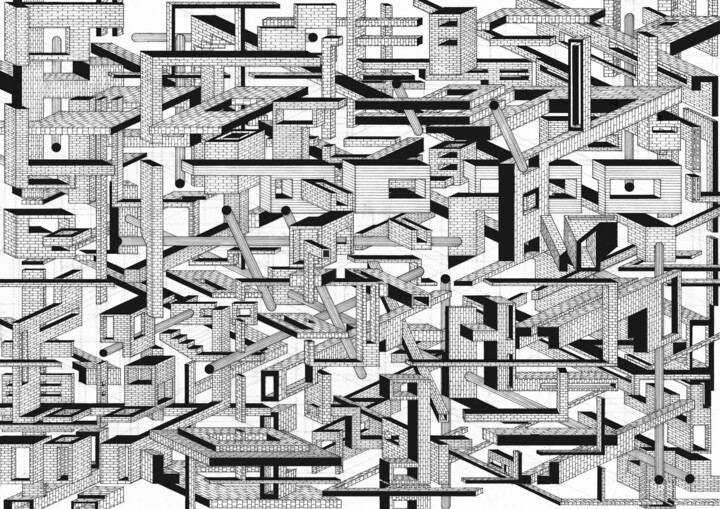 图画 标题为“Stairs and Columns” 由David Boyd, 原创艺术品, 墨