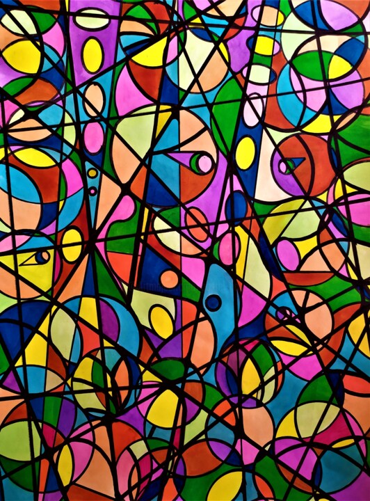 Schilderij getiteld "Jeu de balles" door Dominique Jolivet, Origineel Kunstwerk, Aquarel