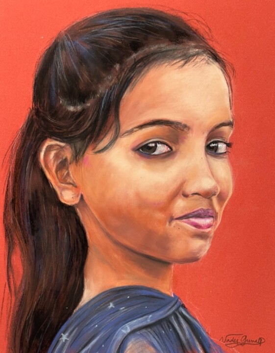 Drawing titled "La fille de la lune" by Nadej Gunalp, Original Artwork, Pastel