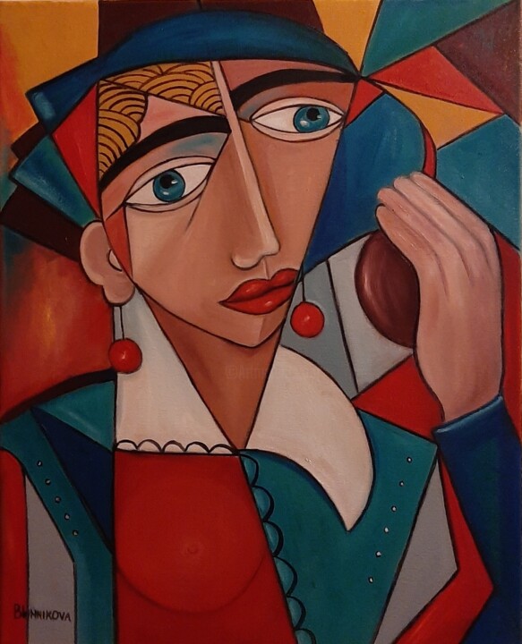 Femme et miroir 绘画, 19.7x15.8 in