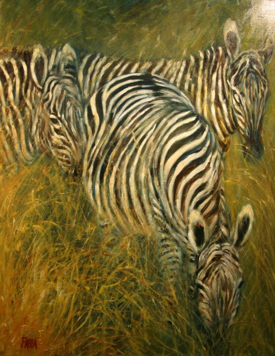 3 zebres 绘画, 45.7x35 in