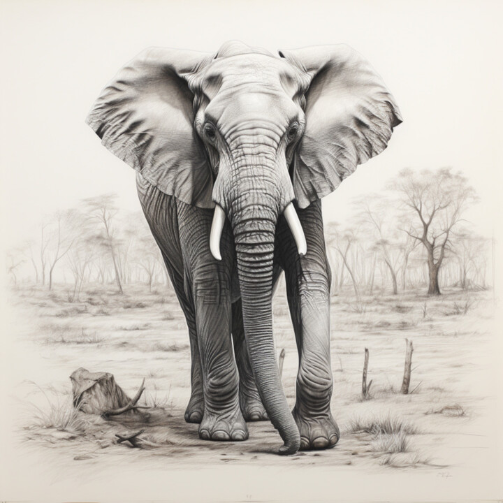 Elephant Sketch 数字艺术, 8x8 in
