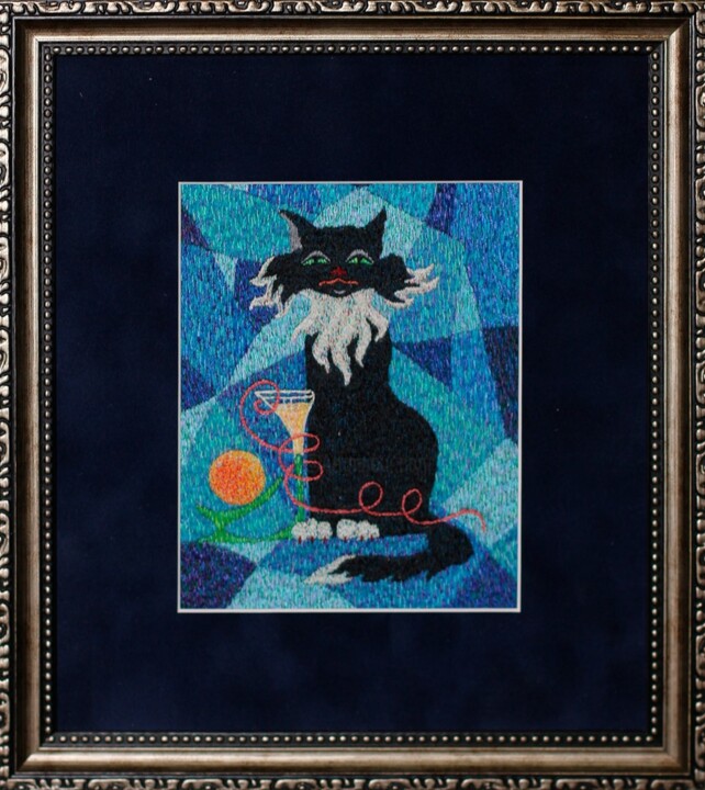 Embroidery The Cat Evening.Part.Cats in our life exh, CH 绘画, 6.1x5.1 in