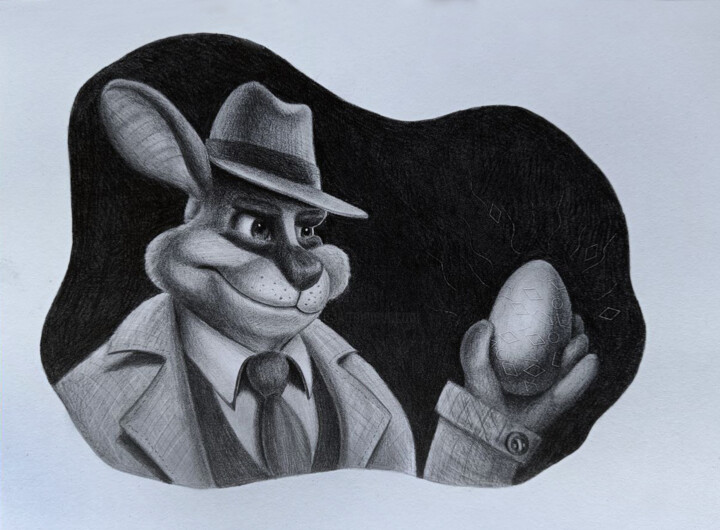 Easter bunny with a magic egg 图画, 8.3x11.4 in
