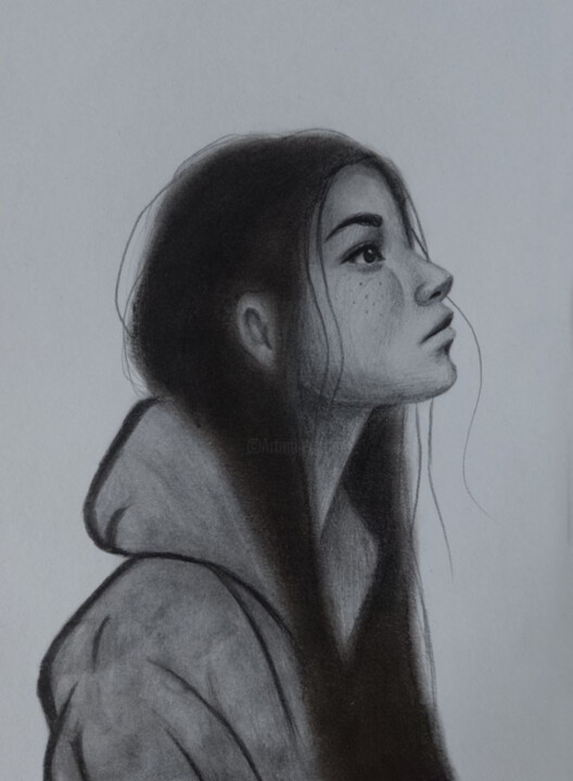 Fire sad girl 图画, 8.3x5.5 in