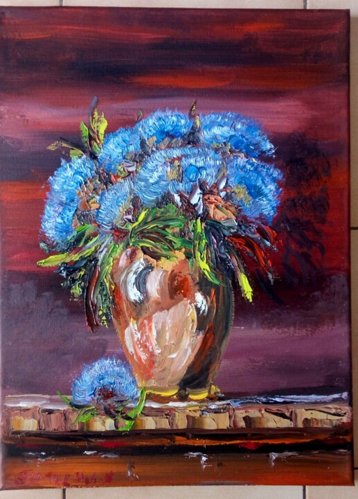 NATURE MORTE FLEURS LES CHARDONS 绘画, 15.8x11.8 in