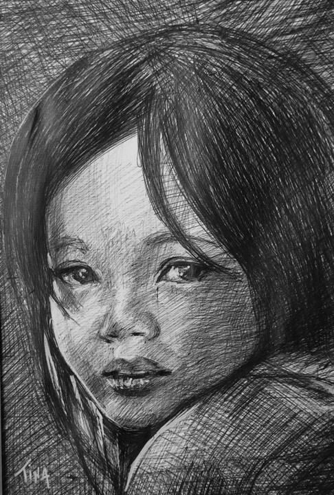 Petite fille aux yeux noirs 图画, 11.8x7.9 in