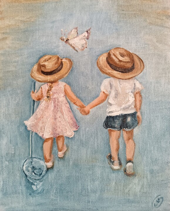 Children's oil art. I'm going for butterflies. 绘画, 11.8x9.5 in