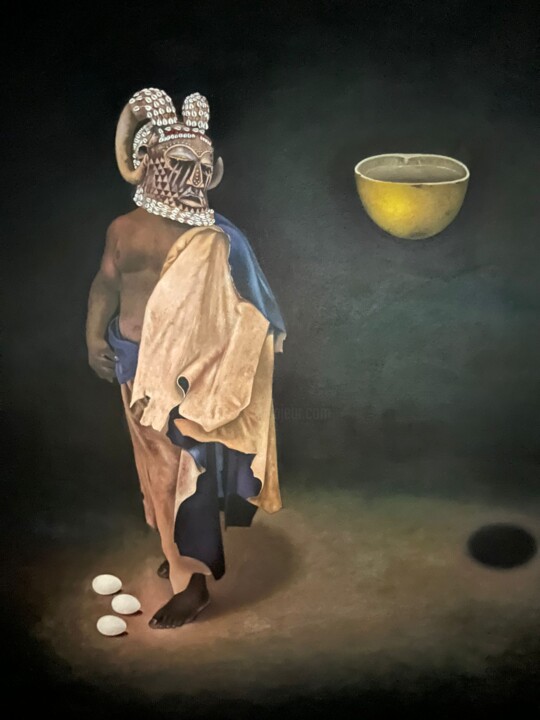 "TALLE THE MASQUERADE" başlıklı Tablo Bamazi Talle tarafından, Orijinal sanat, Petrol Ahşap Sedye çerçevesi üzerine monte ed…