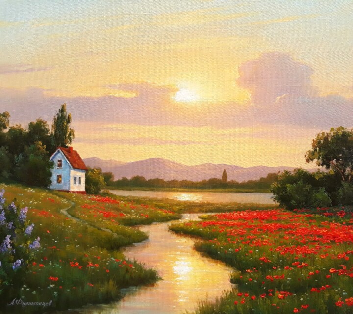 Тихий вечер Painting, 15.4x17.3 in