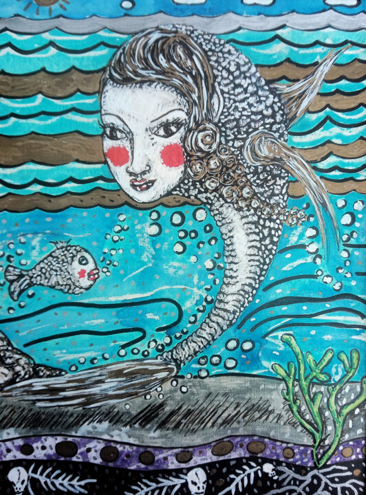 图画 标题为“Poisson Femme” 由Karine Garelli (Reds Robin), 原创艺术品, 标记
