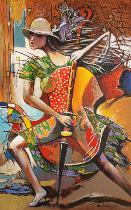 제목이 "Jazz"인 미술작품 Serkhach로, 원작, 기름 나무 들것 프레임에 장착됨