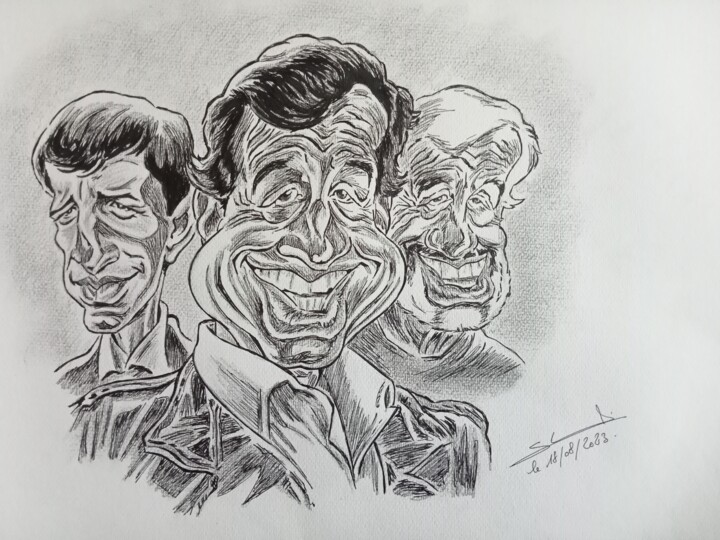 Représentation de caricature de Jean Paul Belmondo réalisé a Disegno, 11,7x16,5 in