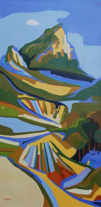 Peinture intitulée "Le Pic Saint-Loup 1…" par Jean-Noël Le Junter, Œuvre d'art originale, Huile Monté sur Châssis en bois