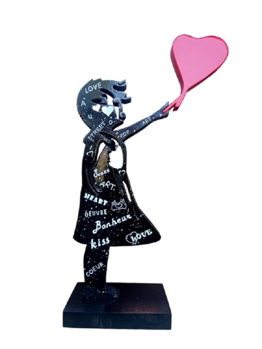 Skulptur mit dem Titel "BANKSYWOOD BONHEUR" von Ravi, Original-Kunstwerk, Acryl
