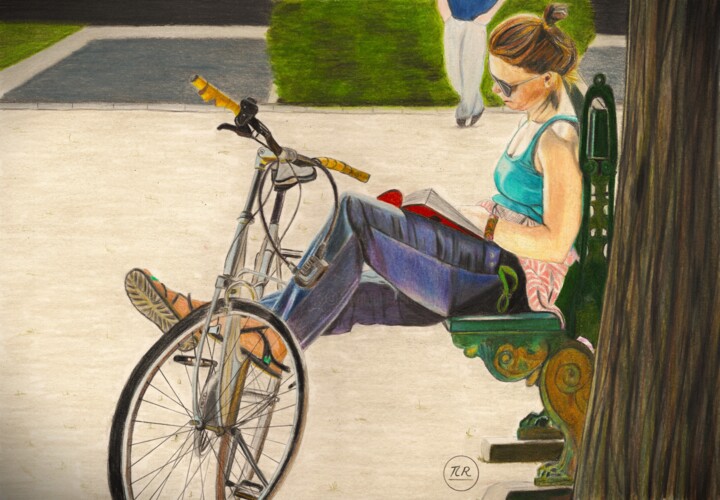 Détente lecture. 图画, 11x15.8 in