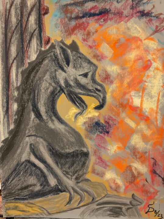 L‘incendie de la cathedrale 绘画, 15.8x11.8 in
