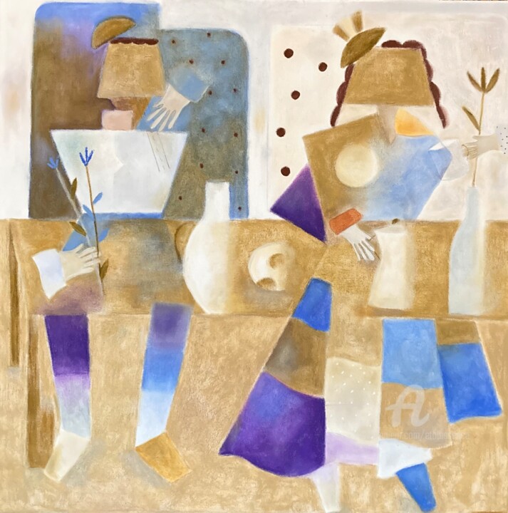 Petits Amoureux Cubistes, fleurs et flûte »