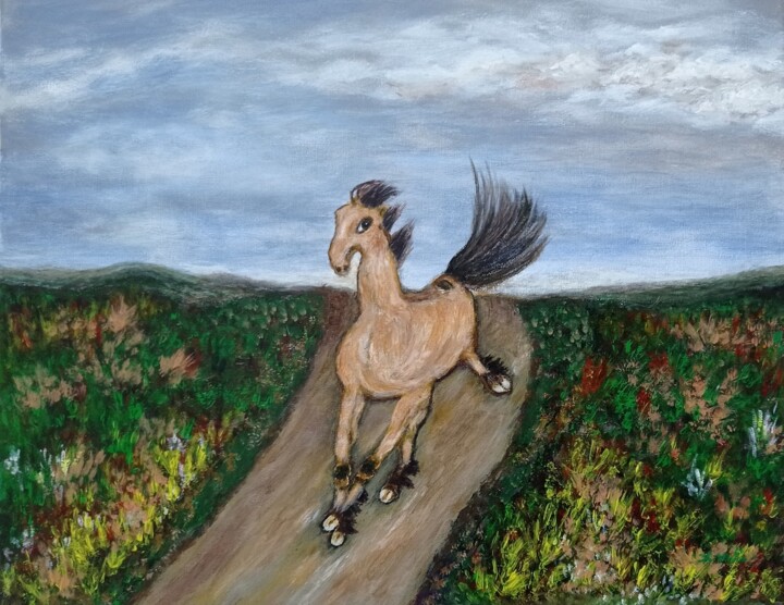 A running horse in the field 绘画, 16x20 in