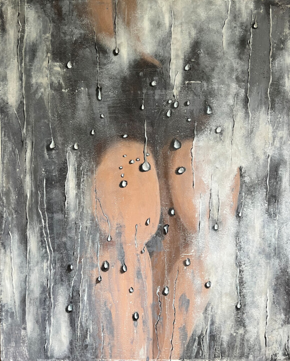 Drops of Desire - erotic art, nude, body, naked woman 绘画, 28.7x23.6 in